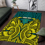 Personalized Hockeyroos Kangaroo Field Hockey Area Rug Tribal Geometric Green Gold Symmetrical Pattern Design
