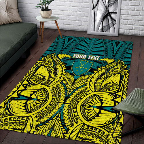 Personalized Hockeyroos Kangaroo Field Hockey Area Rug Tribal Geometric Green Gold Symmetrical Pattern Design