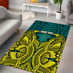 Personalized Hockeyroos Kangaroo Field Hockey Area Rug Tribal Geometric Green Gold Symmetrical Pattern Design