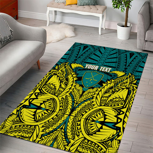 Personalized Hockeyroos Kangaroo Field Hockey Area Rug Tribal Geometric Green Gold Symmetrical Pattern Design