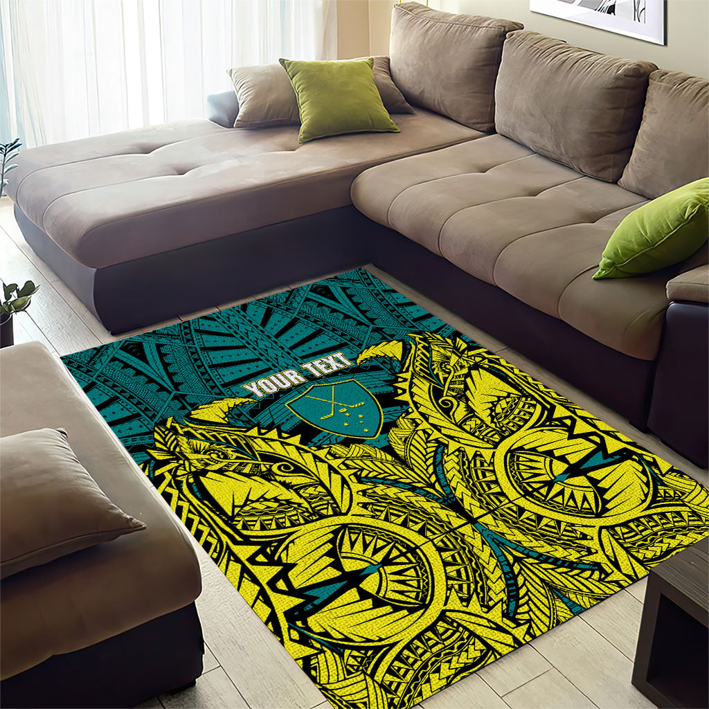 Personalized Hockeyroos Kangaroo Field Hockey Area Rug Tribal Geometric Green Gold Symmetrical Pattern Design
