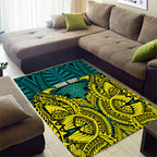 Personalized Hockeyroos Kangaroo Field Hockey Area Rug Tribal Geometric Green Gold Symmetrical Pattern Design