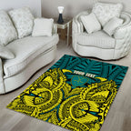 Personalized Hockeyroos Kangaroo Field Hockey Area Rug Tribal Geometric Green Gold Symmetrical Pattern Design