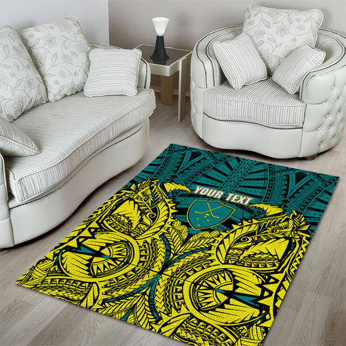 Personalized Hockeyroos Kangaroo Field Hockey Area Rug Tribal Geometric Green Gold Symmetrical Pattern Design