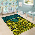 Personalized Hockeyroos Kangaroo Field Hockey Area Rug Tribal Geometric Green Gold Symmetrical Pattern Design