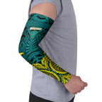 Personalized Hockeyroos Kangaroo Field Hockey Arm Sleeves Tribal Geometric Green Gold Symmetrical Pattern Design