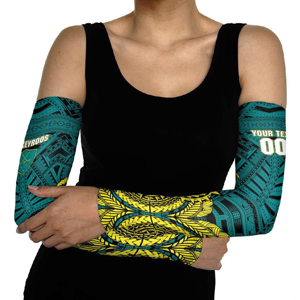 Personalized Hockeyroos Kangaroo Field Hockey Arm Sleeves Tribal Geometric Green Gold Symmetrical Pattern Design