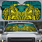 Personalized Hockeyroos Kangaroo Field Hockey Auto Sun Shade Tribal Geometric Green Gold Symmetrical Pattern Design