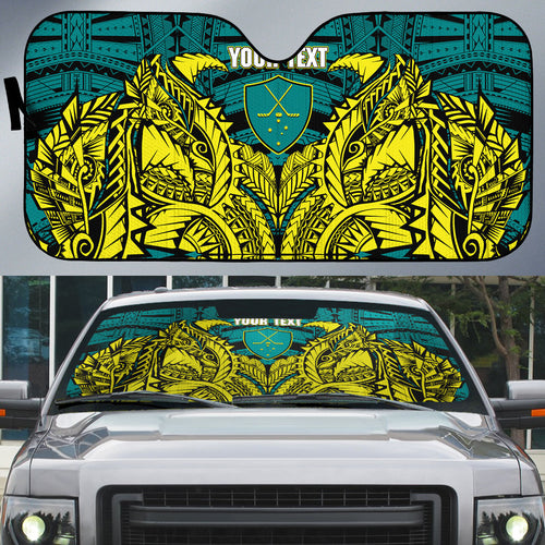 Personalized Hockeyroos Kangaroo Field Hockey Auto Sun Shade Tribal Geometric Green Gold Symmetrical Pattern Design