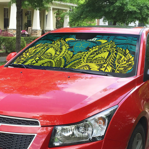 Personalized Hockeyroos Kangaroo Field Hockey Auto Sun Shade Tribal Geometric Green Gold Symmetrical Pattern Design