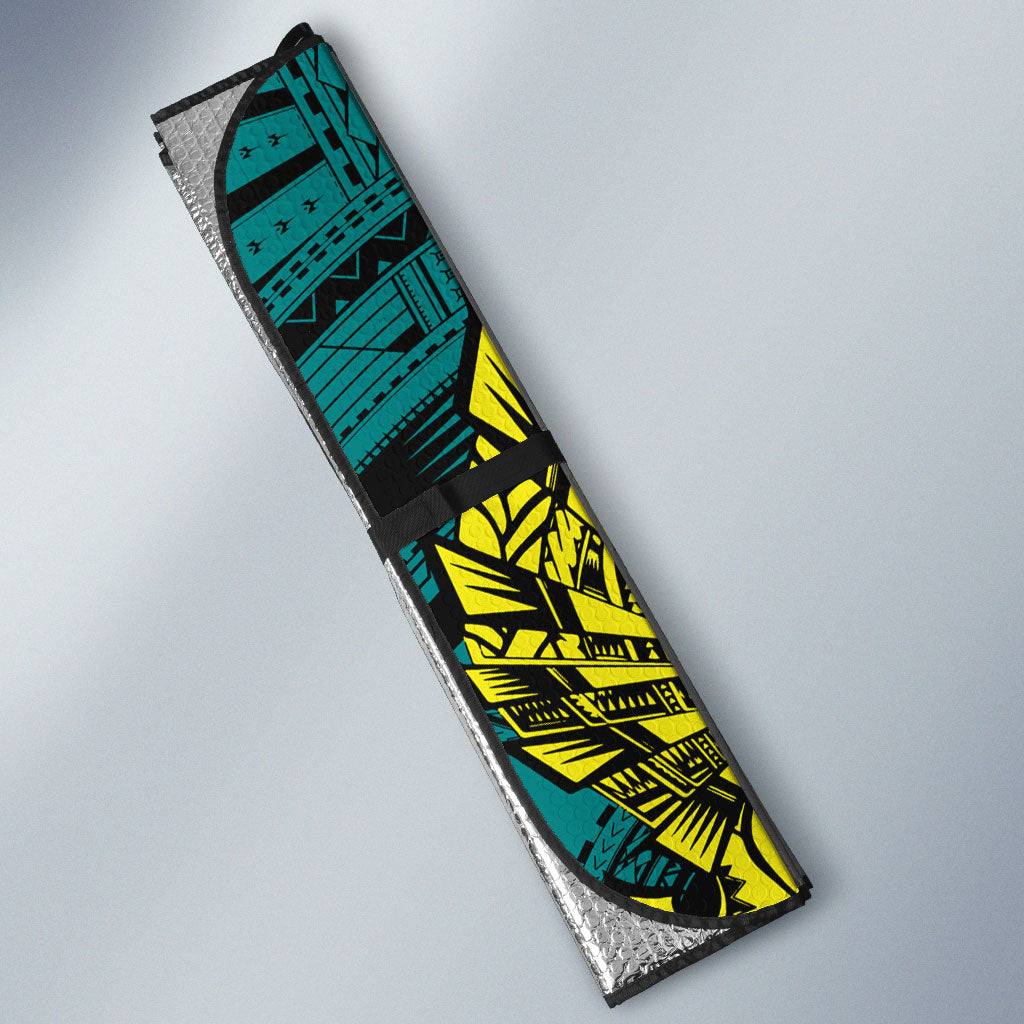 Personalized Hockeyroos Kangaroo Field Hockey Auto Sun Shade Tribal Geometric Green Gold Symmetrical Pattern Design