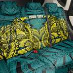 Personalized Hockeyroos Kangaroo Field Hockey Back Car Seat Cover Tribal Geometric Green Gold Symmetrical Pattern Design