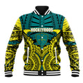 Personalized Hockeyroos Kangaroo Field Hockey Baseball Jacket Tribal Geometric Green Gold Symmetrical Pattern Design