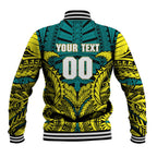 Personalized Hockeyroos Kangaroo Field Hockey Baseball Jacket Tribal Geometric Green Gold Symmetrical Pattern Design