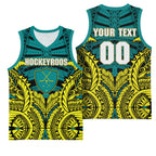 Personalized Hockeyroos Kangaroo Field Hockey Basketball Jersey Tribal Geometric Green Gold Symmetrical Pattern Design