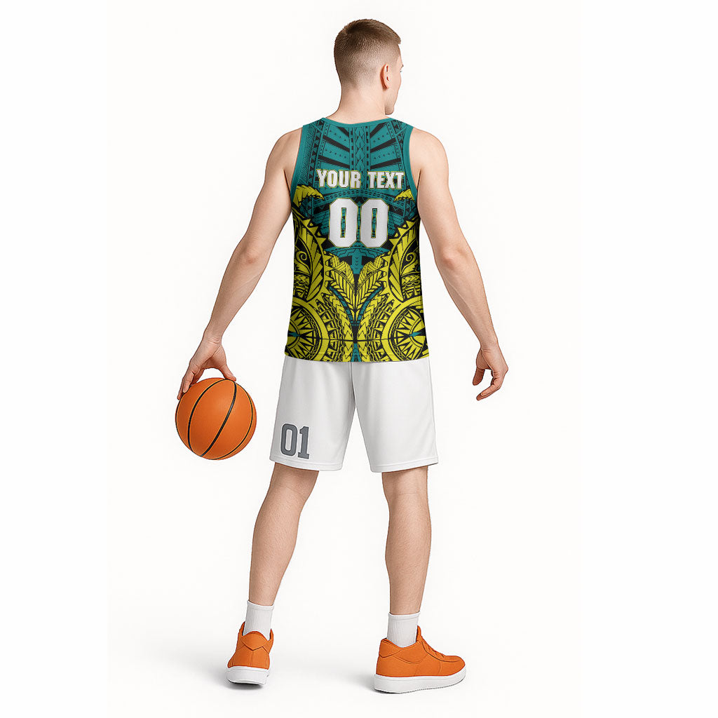 Personalized Hockeyroos Kangaroo Field Hockey Basketball Jersey Tribal Geometric Green Gold Symmetrical Pattern Design