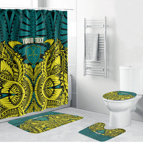 Personalized Hockeyroos Kangaroo Field Hockey Bathroom Set Tribal Geometric Green Gold Symmetrical Pattern Design