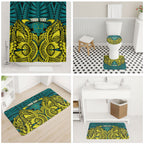 Personalized Hockeyroos Kangaroo Field Hockey Bathroom Set Tribal Geometric Green Gold Symmetrical Pattern Design