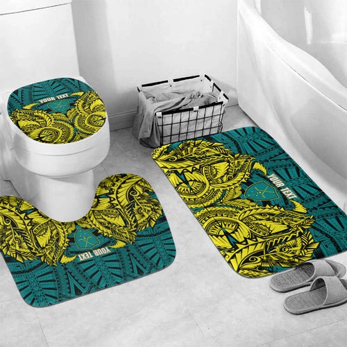 Personalized Hockeyroos Kangaroo Field Hockey Bathroom Set Tribal Geometric Green Gold Symmetrical Pattern Design