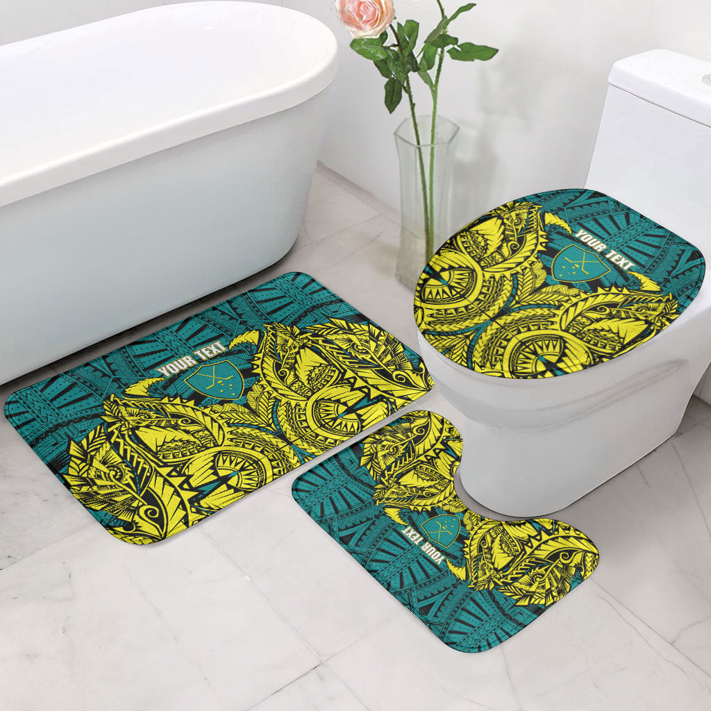 Personalized Hockeyroos Kangaroo Field Hockey Bathroom Set Tribal Geometric Green Gold Symmetrical Pattern Design