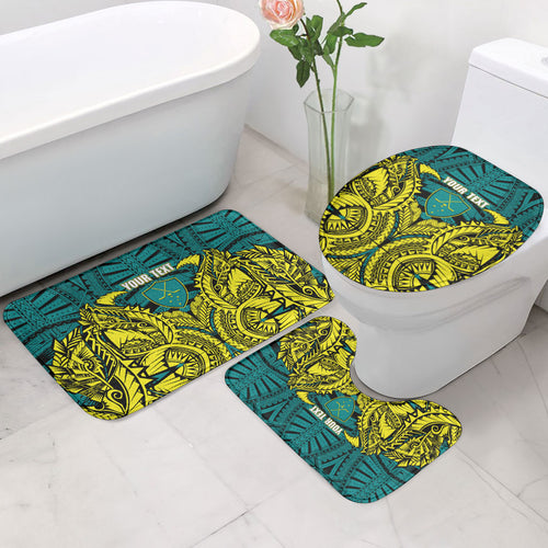 Personalized Hockeyroos Kangaroo Field Hockey Bathroom Set Tribal Geometric Green Gold Symmetrical Pattern Design