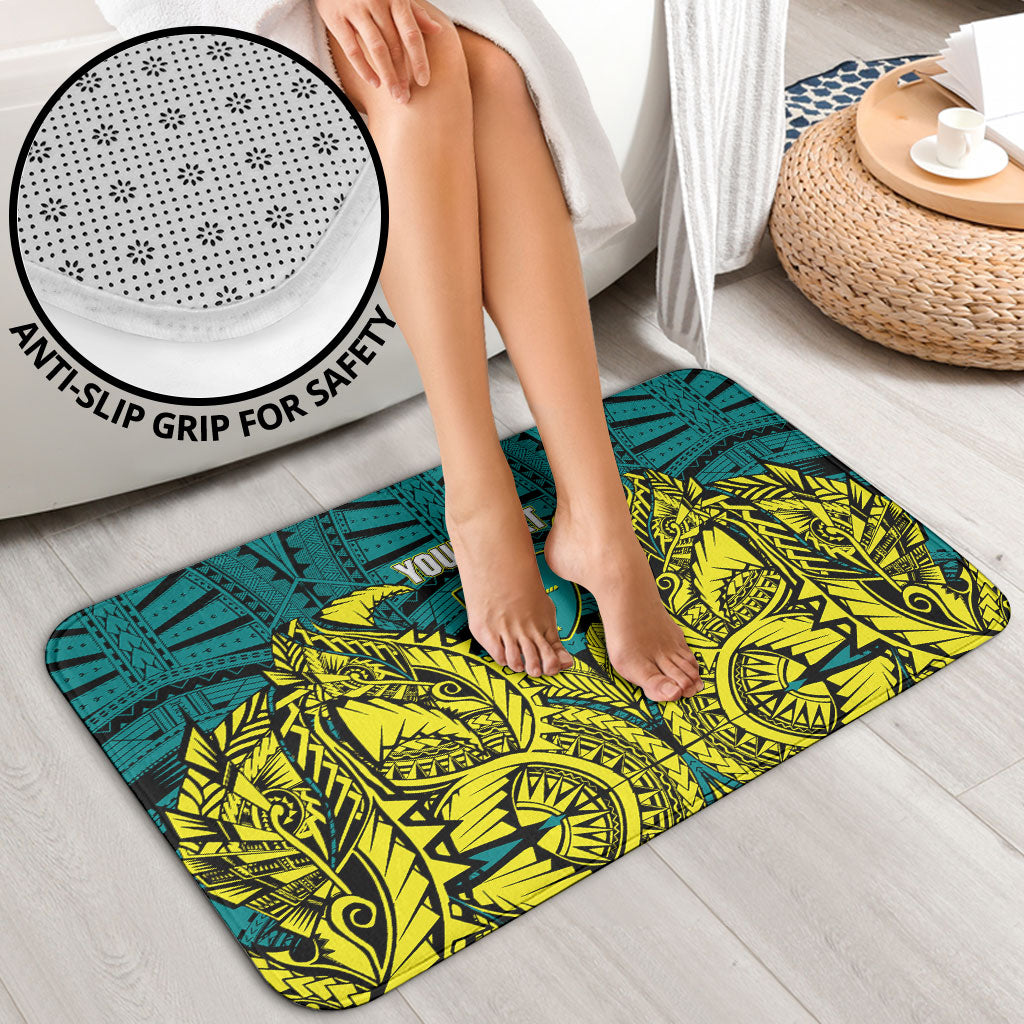 Personalized Hockeyroos Kangaroo Field Hockey Bathroom Set Tribal Geometric Green Gold Symmetrical Pattern Design