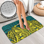 Personalized Hockeyroos Kangaroo Field Hockey Bathroom Set Tribal Geometric Green Gold Symmetrical Pattern Design