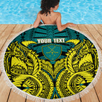 Personalized Hockeyroos Kangaroo Field Hockey Beach Blanket Tribal Geometric Green Gold Symmetrical Pattern Design