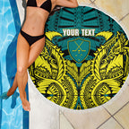 Personalized Hockeyroos Kangaroo Field Hockey Beach Blanket Tribal Geometric Green Gold Symmetrical Pattern Design