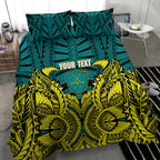 Personalized Hockeyroos Kangaroo Field Hockey Bedding Set Tribal Geometric Green Gold Symmetrical Pattern Design