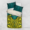 Personalized Hockeyroos Kangaroo Field Hockey Bedding Set Tribal Geometric Green Gold Symmetrical Pattern Design