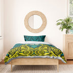 Personalized Hockeyroos Kangaroo Field Hockey Bedding Set Tribal Geometric Green Gold Symmetrical Pattern Design