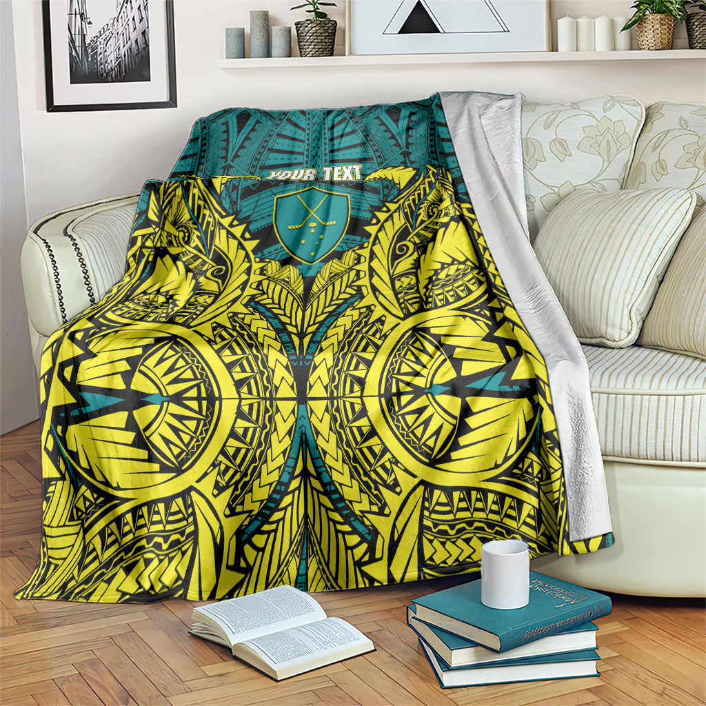 Personalized Hockeyroos Kangaroo Field Hockey Blanket Tribal Geometric Green Gold Symmetrical Pattern Design