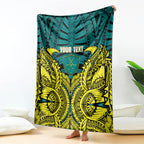 Personalized Hockeyroos Kangaroo Field Hockey Blanket Tribal Geometric Green Gold Symmetrical Pattern Design