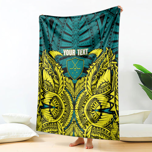 Personalized Hockeyroos Kangaroo Field Hockey Blanket Tribal Geometric Green Gold Symmetrical Pattern Design
