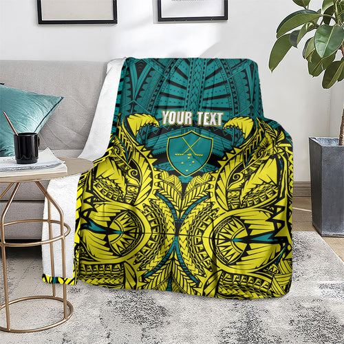 Personalized Hockeyroos Kangaroo Field Hockey Blanket Tribal Geometric Green Gold Symmetrical Pattern Design