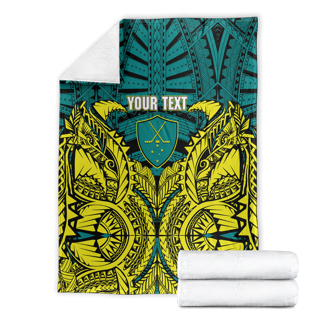 Personalized Hockeyroos Kangaroo Field Hockey Blanket Tribal Geometric Green Gold Symmetrical Pattern Design
