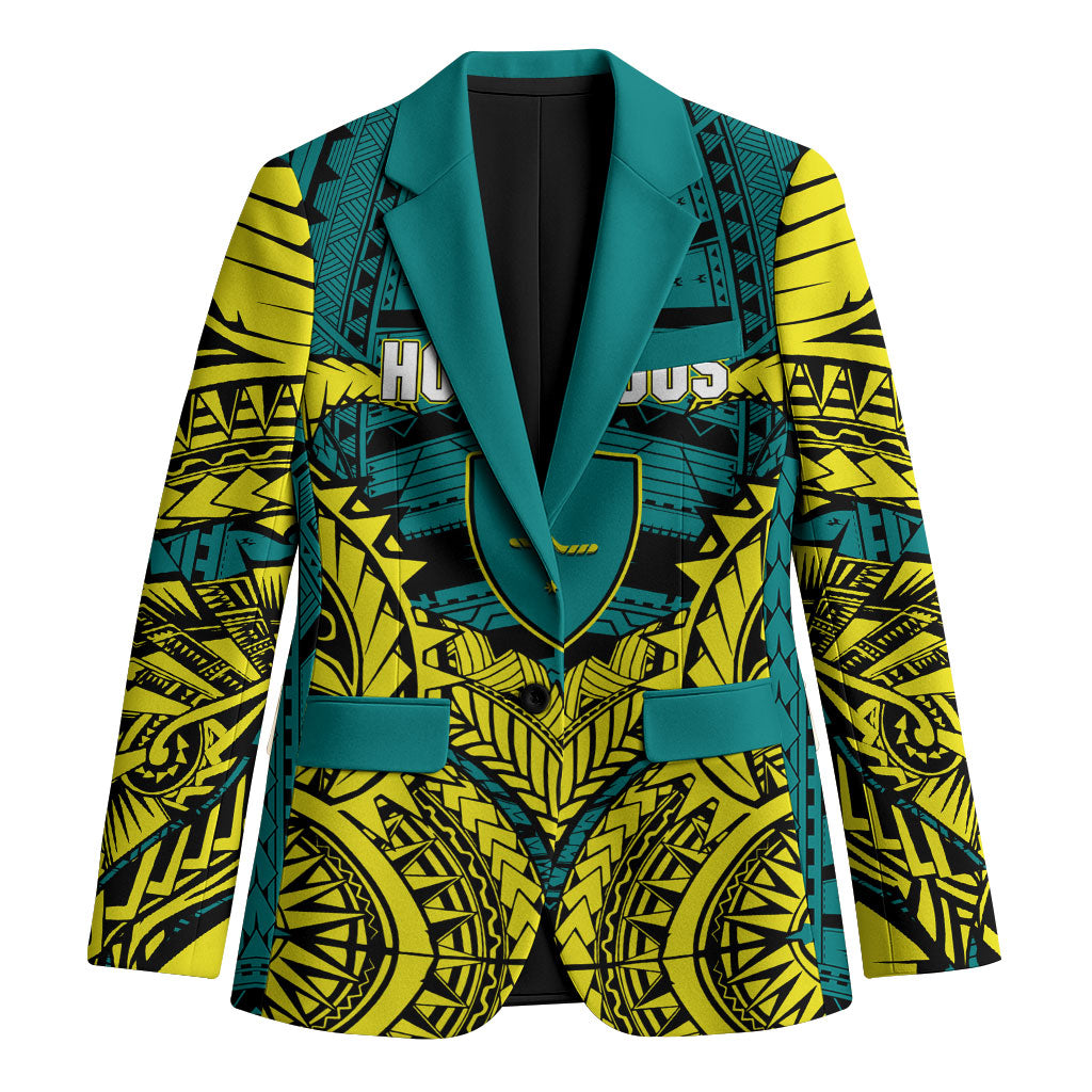Personalized Hockeyroos Kangaroo Field Hockey Blazer Tribal Geometric Green Gold Symmetrical Pattern Design