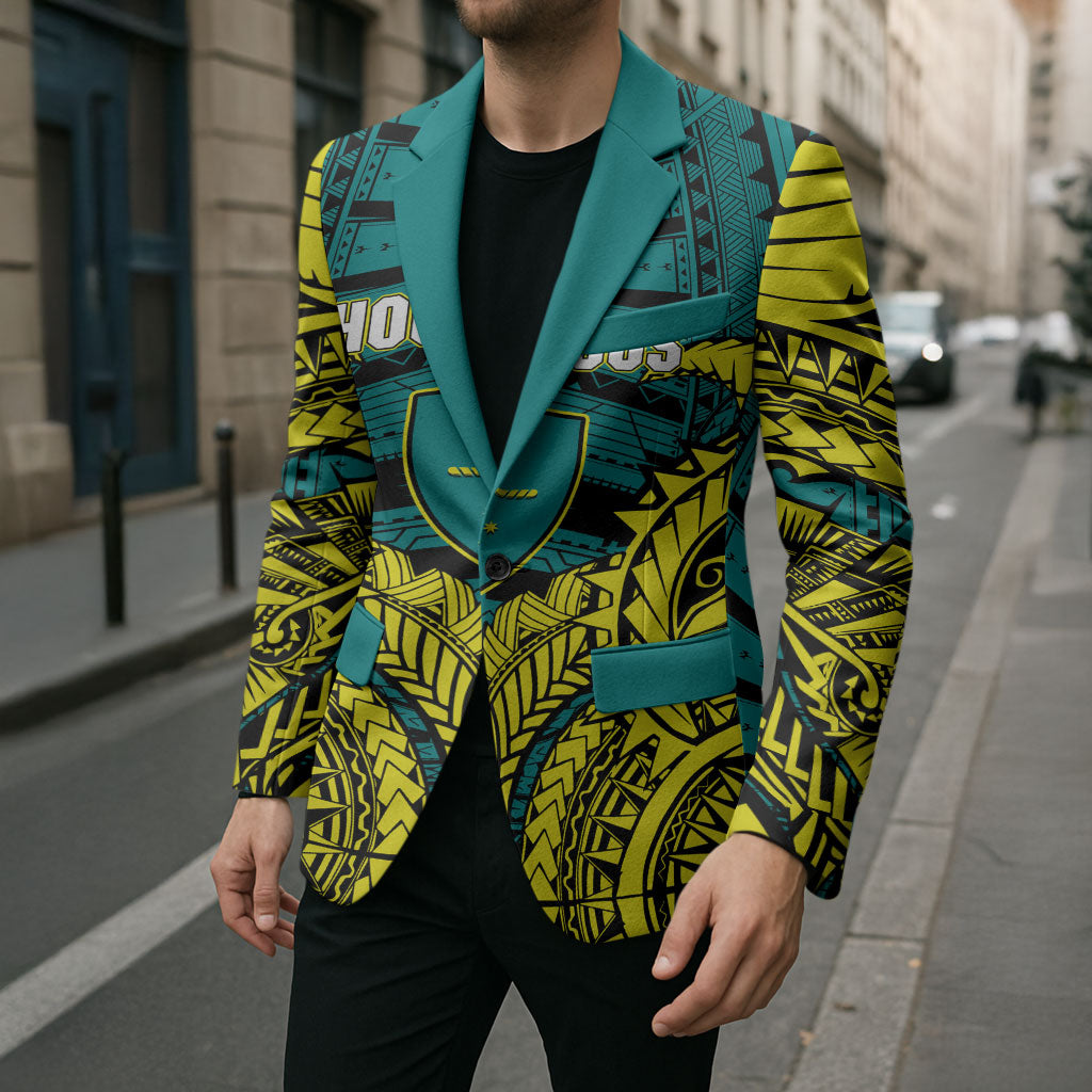 Personalized Hockeyroos Kangaroo Field Hockey Blazer Tribal Geometric Green Gold Symmetrical Pattern Design