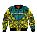 Personalized Hockeyroos Kangaroo Field Hockey Bomber Jacket Tribal Geometric Green Gold Symmetrical Pattern Design