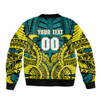 Personalized Hockeyroos Kangaroo Field Hockey Bomber Jacket Tribal Geometric Green Gold Symmetrical Pattern Design