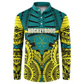 Personalized Hockeyroos Kangaroo Field Hockey Button Sweatshirt Tribal Geometric Green Gold Symmetrical Pattern Design