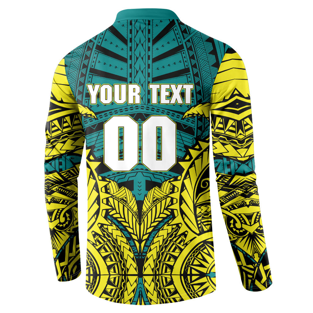 Personalized Hockeyroos Kangaroo Field Hockey Button Sweatshirt Tribal Geometric Green Gold Symmetrical Pattern Design