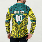 Personalized Hockeyroos Kangaroo Field Hockey Button Sweatshirt Tribal Geometric Green Gold Symmetrical Pattern Design