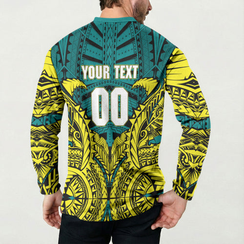 Personalized Hockeyroos Kangaroo Field Hockey Button Sweatshirt Tribal Geometric Green Gold Symmetrical Pattern Design