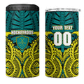 Personalized Hockeyroos Kangaroo Field Hockey 4 in 1 Can Cooler Tumbler Tribal Geometric Green Gold Symmetrical Pattern Design