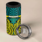 Personalized Hockeyroos Kangaroo Field Hockey 4 in 1 Can Cooler Tumbler Tribal Geometric Green Gold Symmetrical Pattern Design