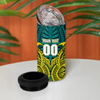 Personalized Hockeyroos Kangaroo Field Hockey 4 in 1 Can Cooler Tumbler Tribal Geometric Green Gold Symmetrical Pattern Design