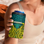 Personalized Hockeyroos Kangaroo Field Hockey 4 in 1 Can Cooler Tumbler Tribal Geometric Green Gold Symmetrical Pattern Design