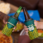 Personalized Hockeyroos Kangaroo Field Hockey 4 in 1 Can Cooler Tumbler Tribal Geometric Green Gold Symmetrical Pattern Design